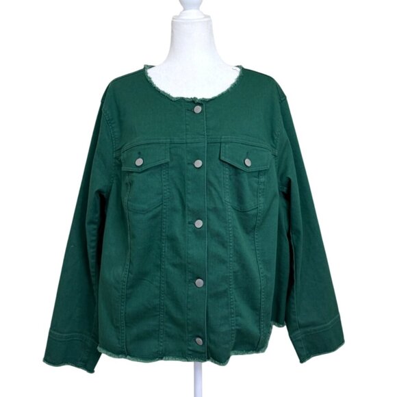 Talbots Kelly Green Denim Jacket Long Sleeve Womens Size 3X NEW - Picture 1 of 7
